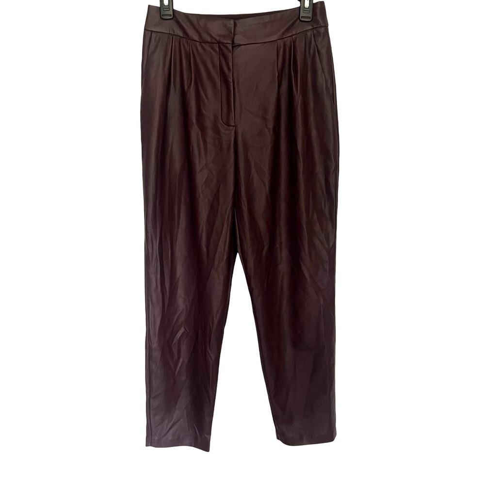 Express Faux Leather Y2K Straight Womens Pants Sz 4 Burgundy Mob Wife edgy Vegan